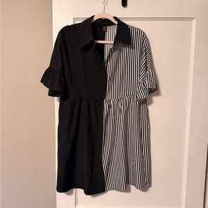 Black & White Colorblock Shirt Dress